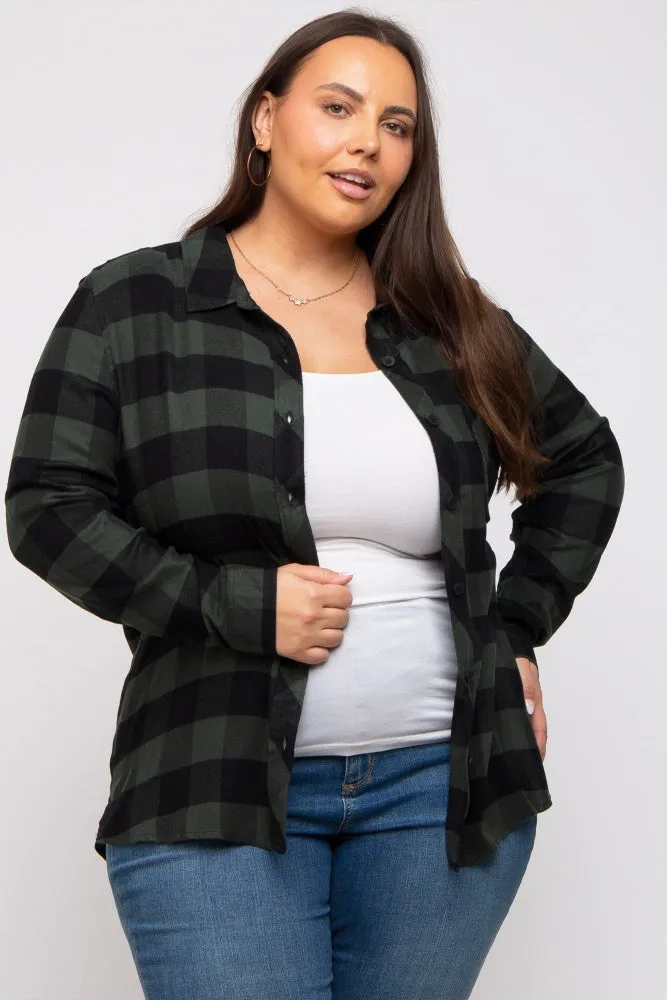 Forest Green Checkered Plus Long Sleeve Button Down Top sold by Pinkblush product image thumbnail 2