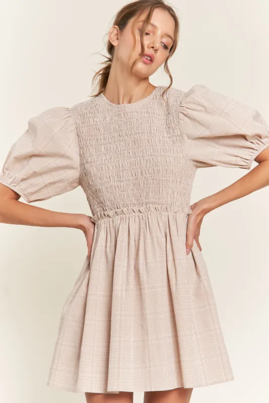♡ ❣️ check mini dress beige M Beige Gingham Check Mini Dress – ban.do