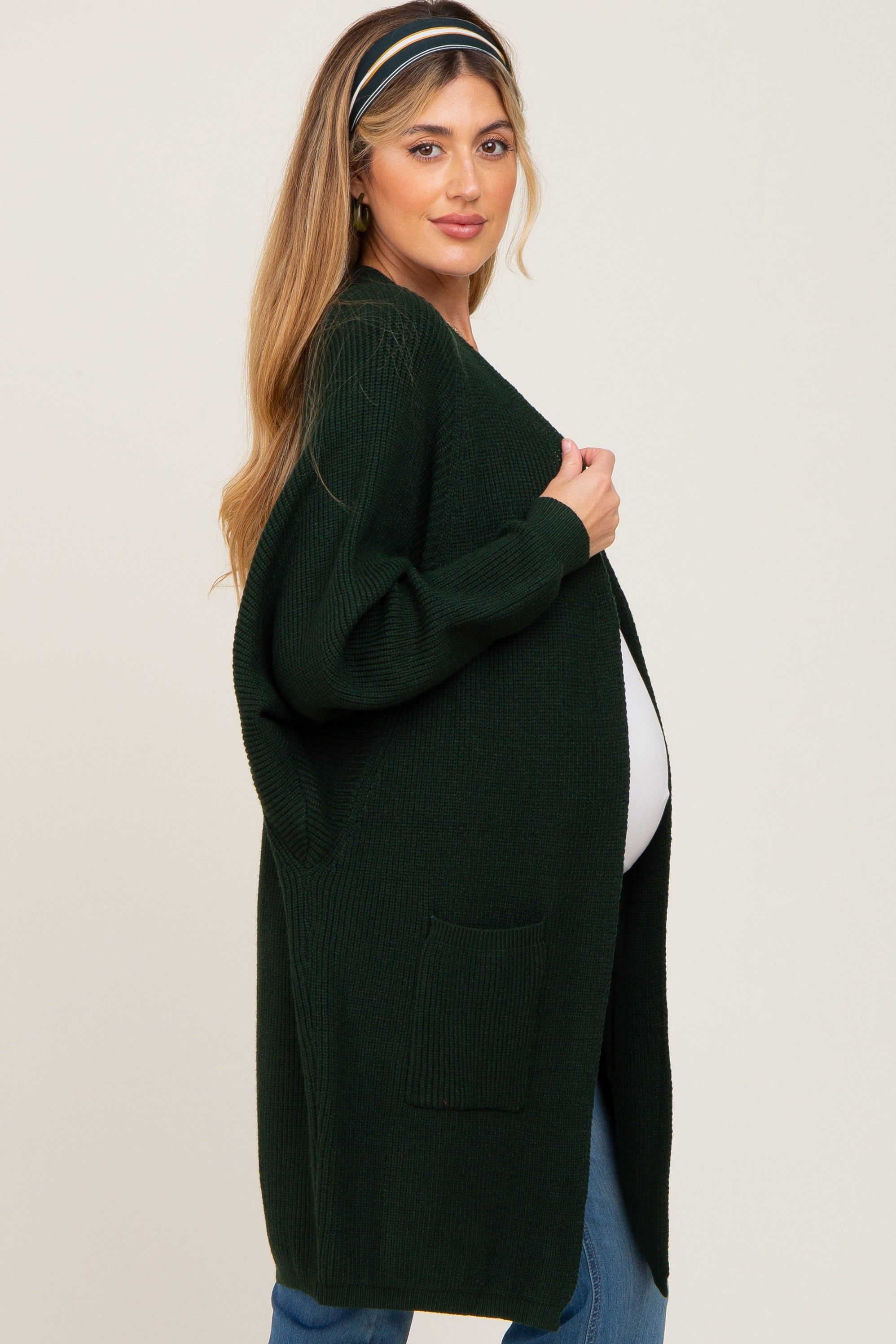 Forest Green Pocketed Knit Maternity Cardigan sold by Pinkblush product image thumbnail 3