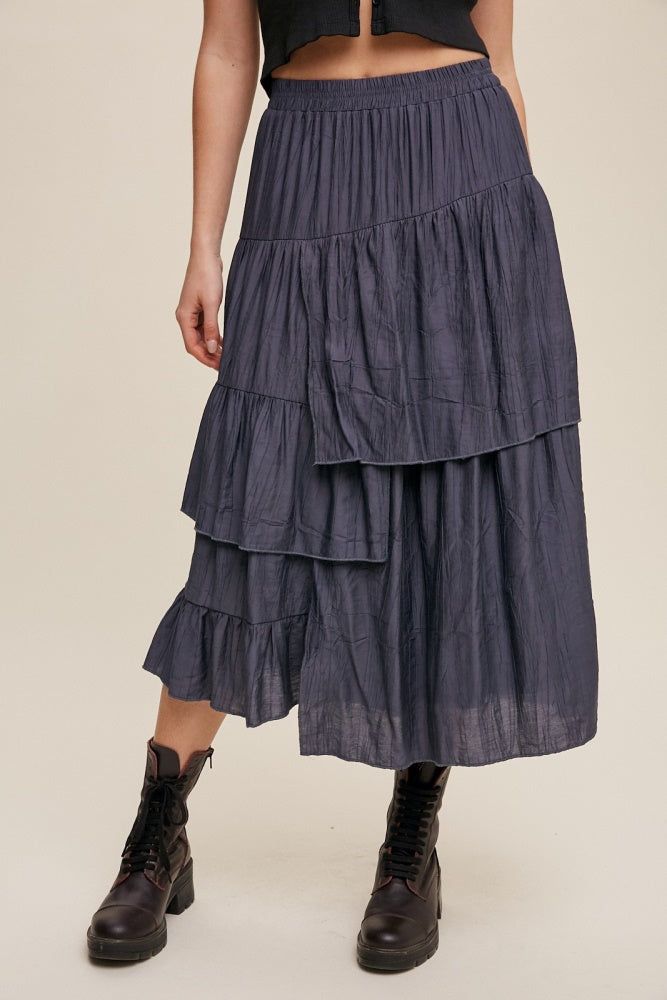 Vintage Navy High Waist Asymmetrical Layered Maxi Skirt sold by Pinkblush product image thumbnail 2