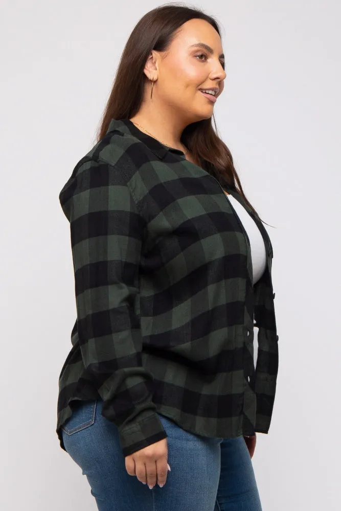 Forest Green Checkered Plus Long Sleeve Button Down Top sold by Pinkblush product image thumbnail 3