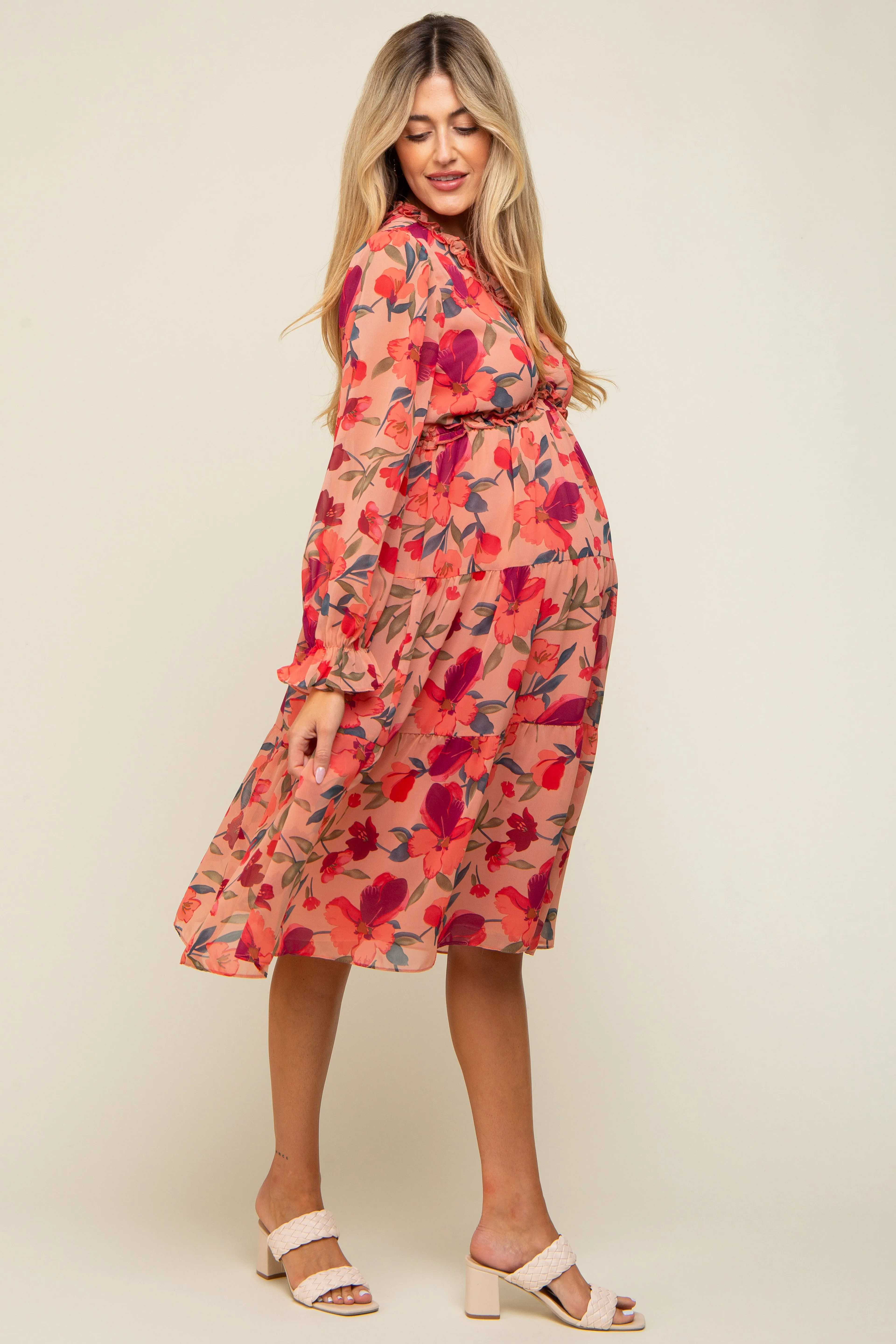 Mauve Floral Ruffle V-Neck Maternity Dress sold by Pinkblush product image thumbnail 4