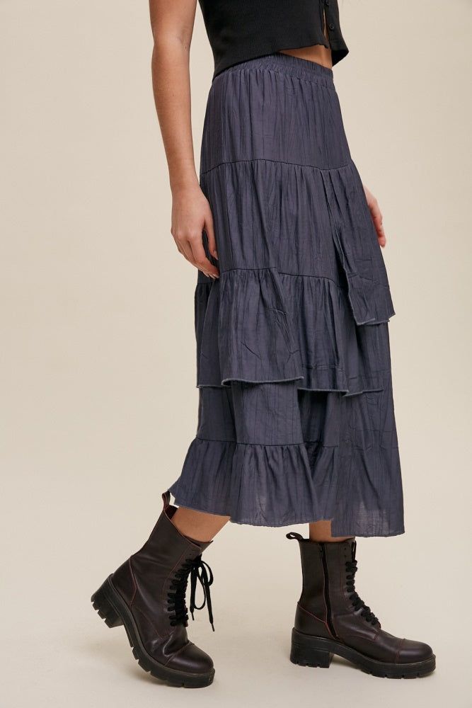 Vintage Navy High Waist Asymmetrical Layered Maxi Skirt sold by Pinkblush product image thumbnail 3
