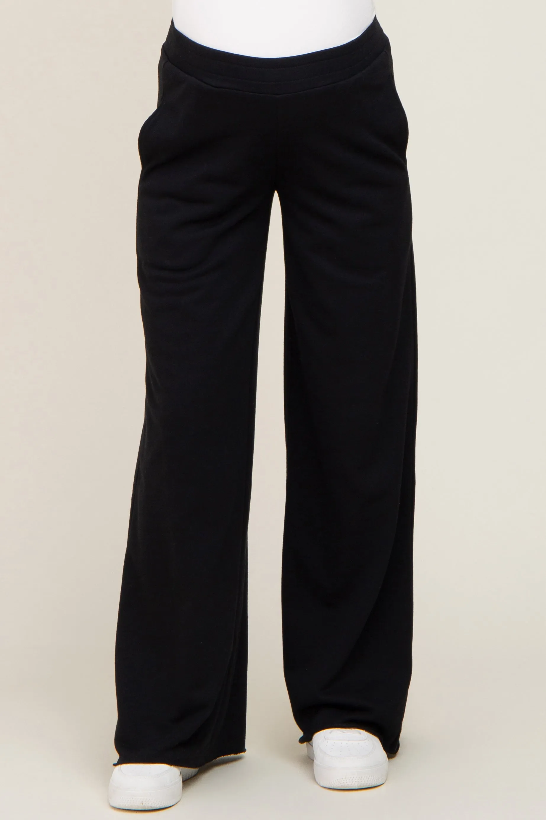 Black Wide Leg Fray Hem Maternity Sweatpants sold by Pinkblush product image thumbnail 2