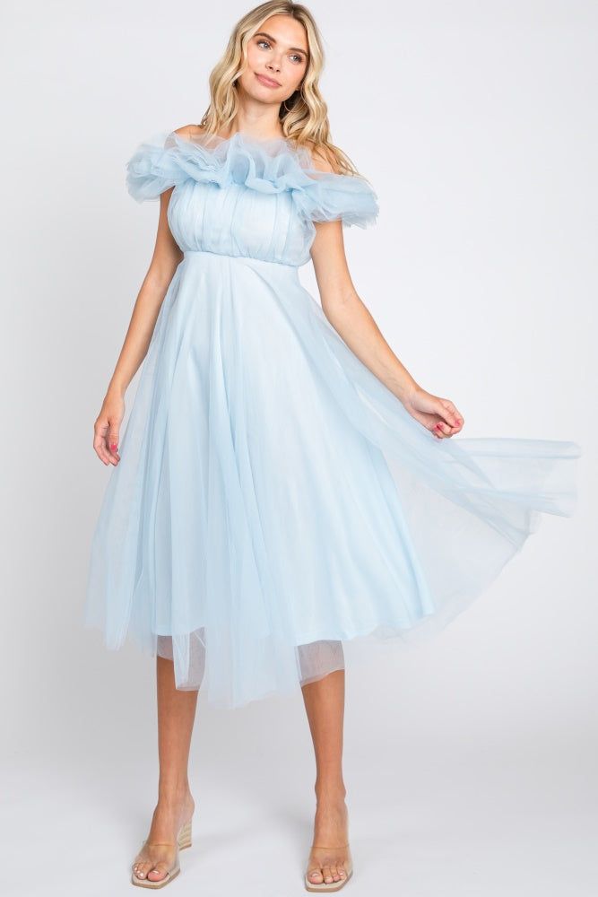 Light Blue Tulle Off Shoulder Midi Dress sold by Pinkblush product image thumbnail 4