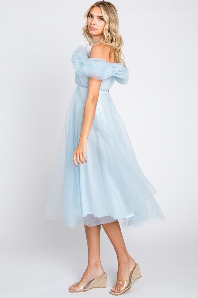 Light Blue Tulle Off Shoulder Midi Dress sold by Pinkblush product image thumbnail 2