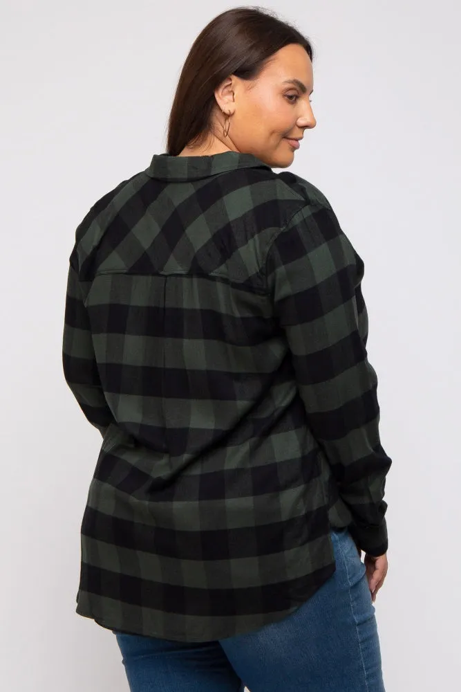 Forest Green Checkered Plus Long Sleeve Button Down Top sold by Pinkblush product image thumbnail 4