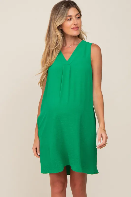 Green Sleeveless Pocketed Maternity Dress sold by Pinkblush
