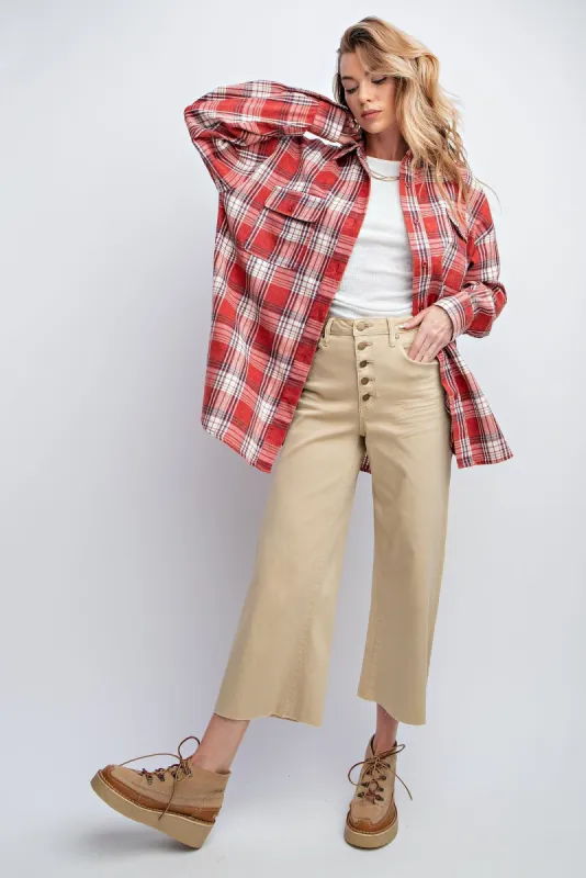Khaki Wide Leg Twill Trousers sold by Pinkblush