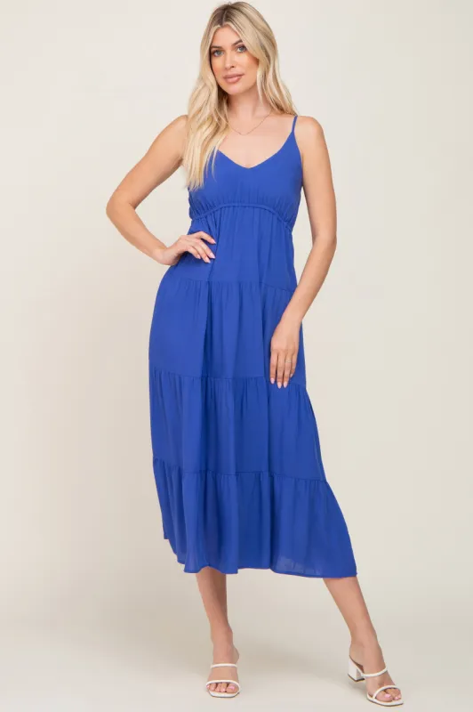 Royal Blue Sleeveless Tiered Midi Dress sold by Pinkblush