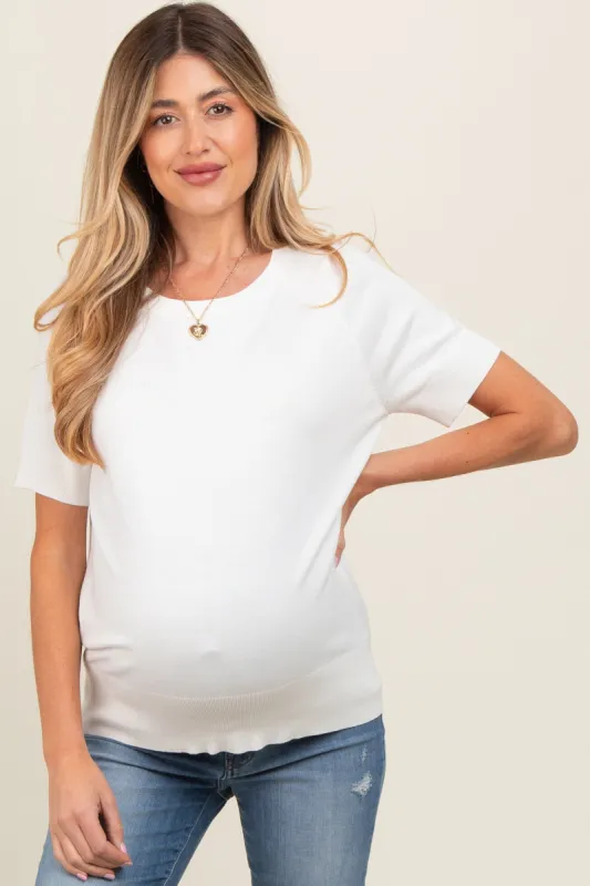White Short Sleeve Knit Maternity Top sold by Pinkblush