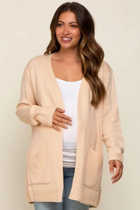 Beige Front Pocket Maternity Cardigan sold by Pinkblush