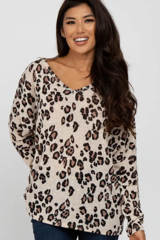 Ivory Leopard Print Knit Long Sleeve Top sold by Pinkblush
