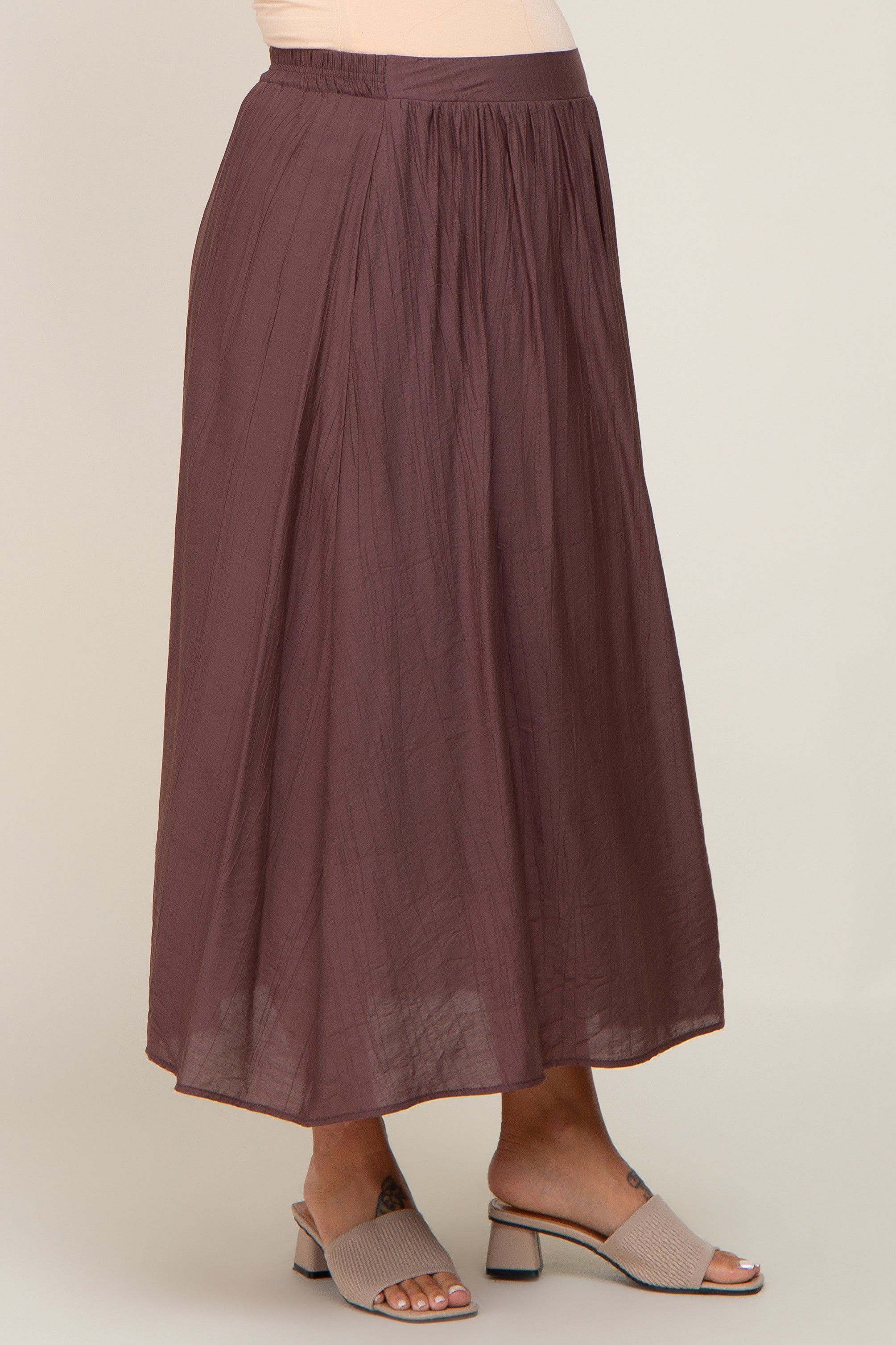Brown Gathered Maternity Midi Skirt sold by Pinkblush product image thumbnail 3
