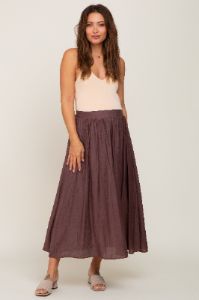 Brown Gathered Maternity Midi Skirt sold by Pinkblush