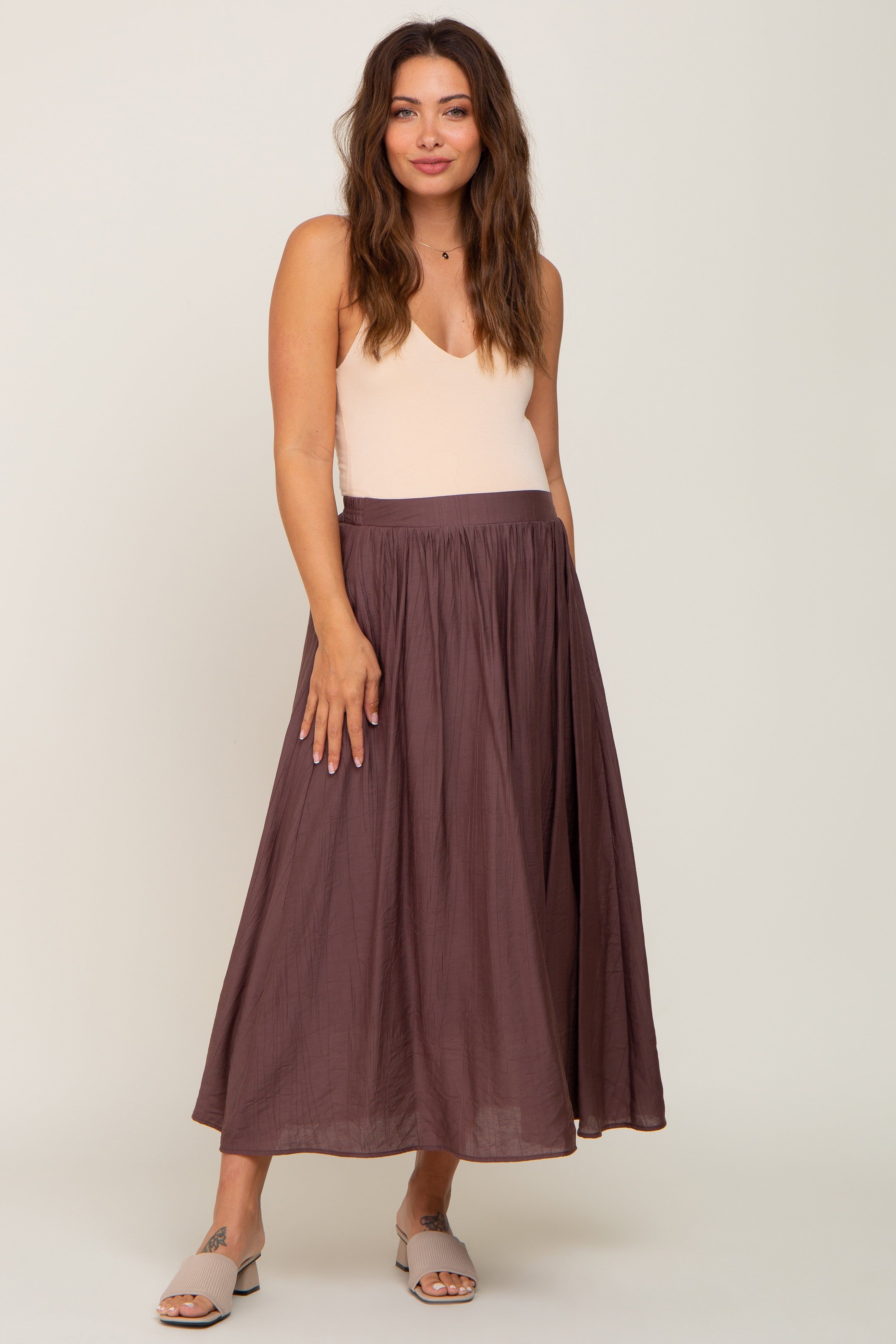 Brown Gathered Maternity Midi Skirt sold by Pinkblush product image thumbnail 5