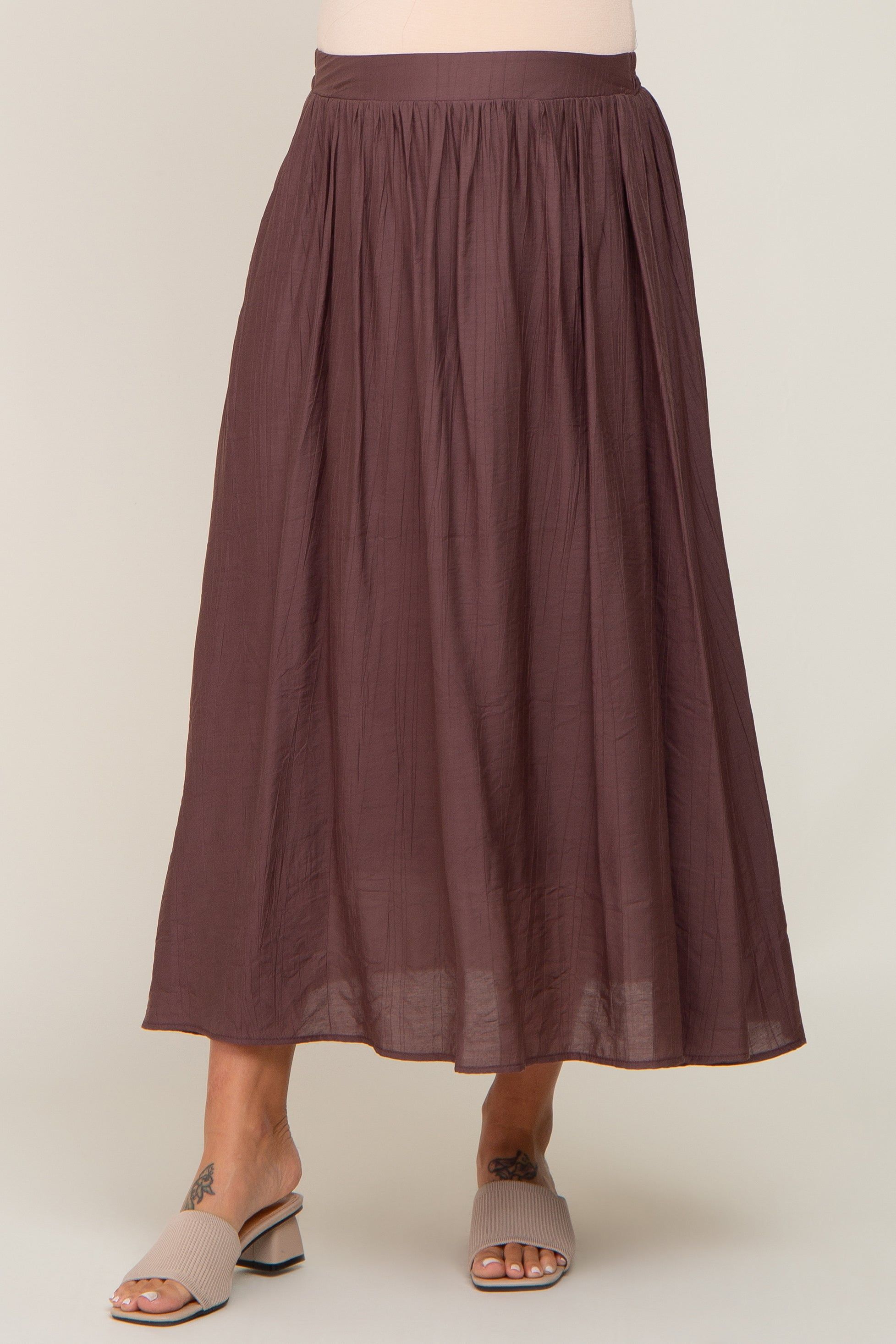Brown Gathered Maternity Midi Skirt sold by Pinkblush product image thumbnail 2