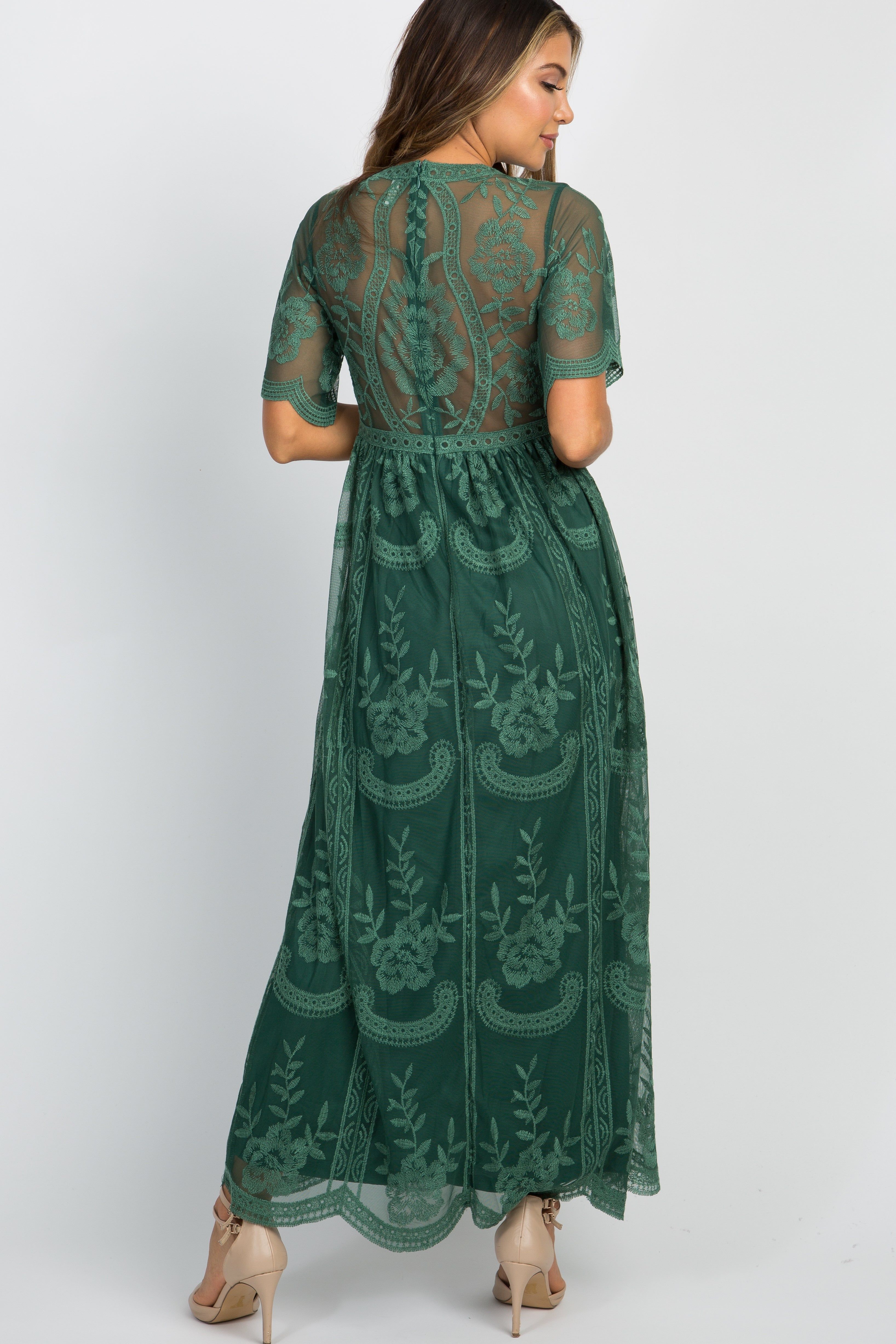 Teal Green Lace Mesh Overlay Maxi Dress sold by Pinkblush product image thumbnail 3