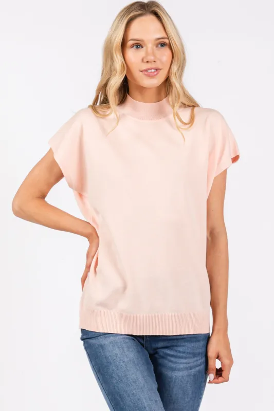 Light Pink Mock Neck Knit Top sold by Pinkblush