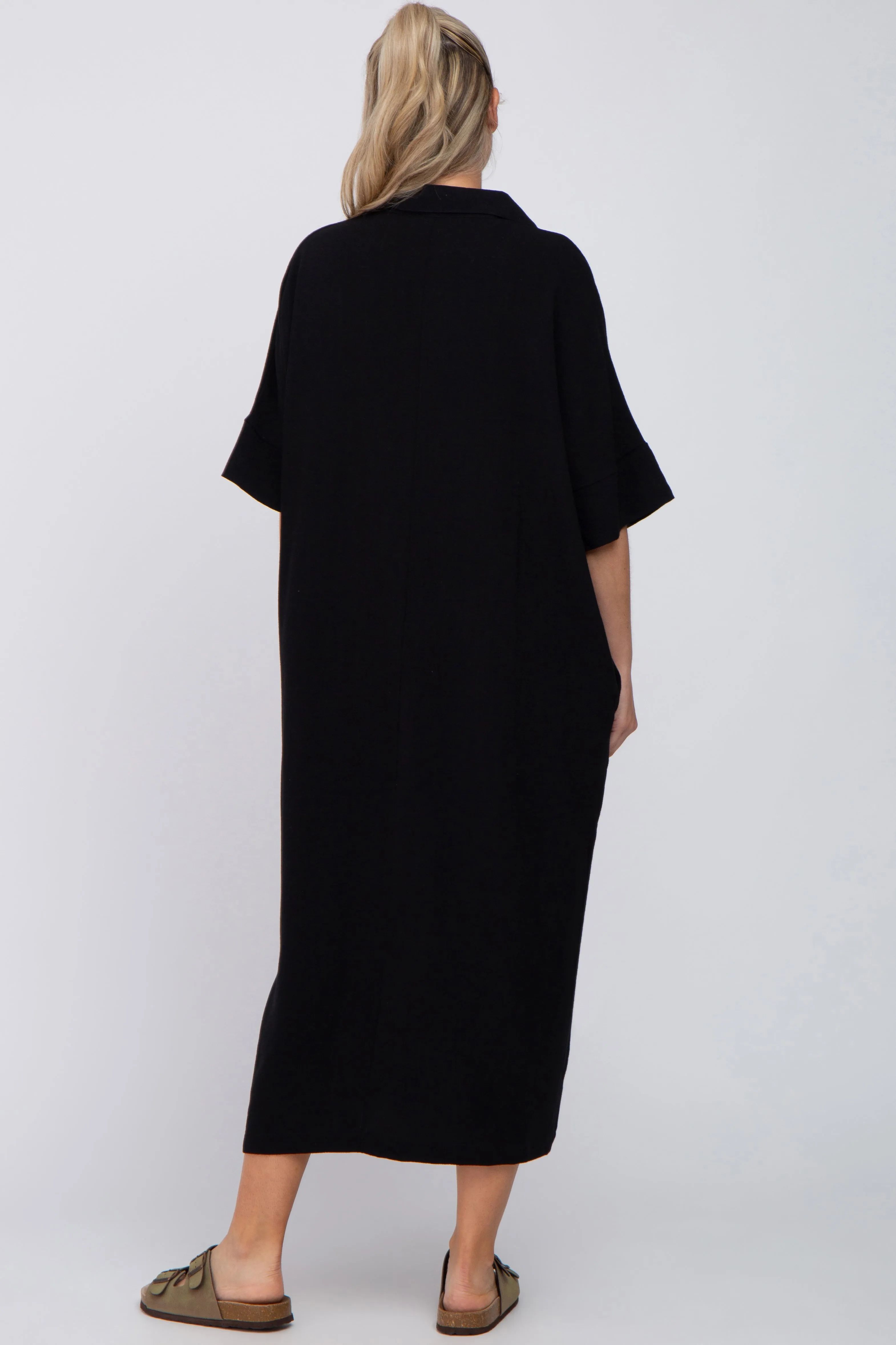 Black Oversized Button Down Maternity Midi Dress sold by Pinkblush product image thumbnail 3
