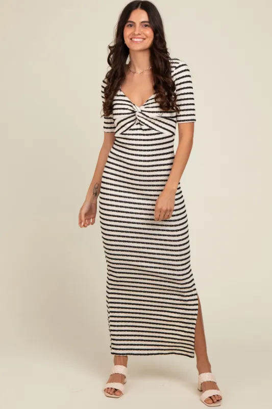 Ivory Black Striped Knit Short Sleeve Maxi Dress sold by Pinkblush