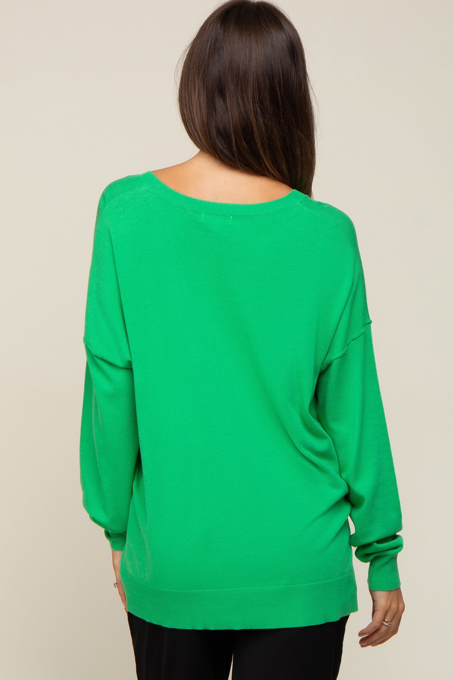 Green Knit V-Neck Long Sleeve Maternity Top sold by Pinkblush product image thumbnail 4