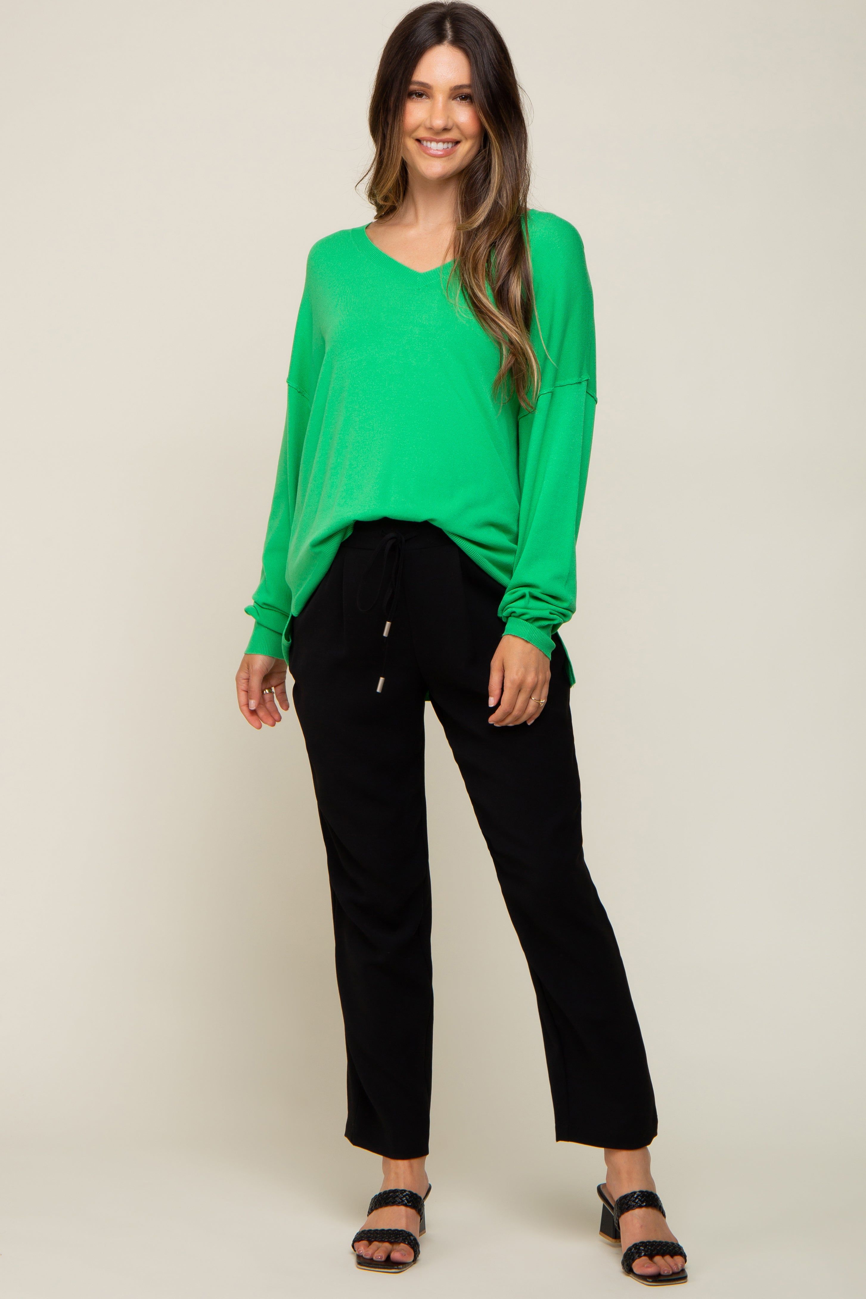 Green Knit V-Neck Long Sleeve Maternity Top sold by Pinkblush