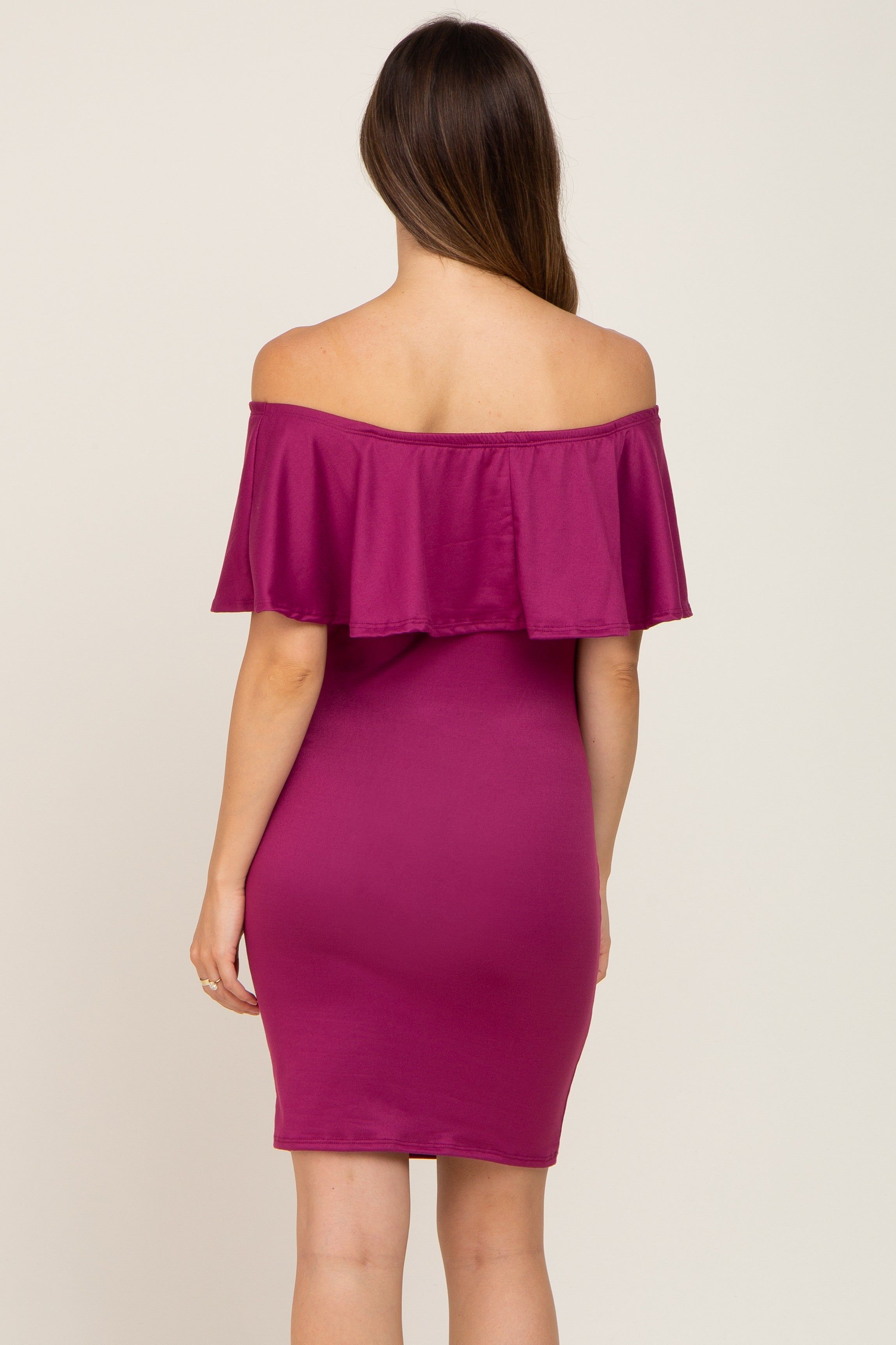 Magenta Off Shoulder Fitted Maternity Dress sold by Pinkblush product image thumbnail 3