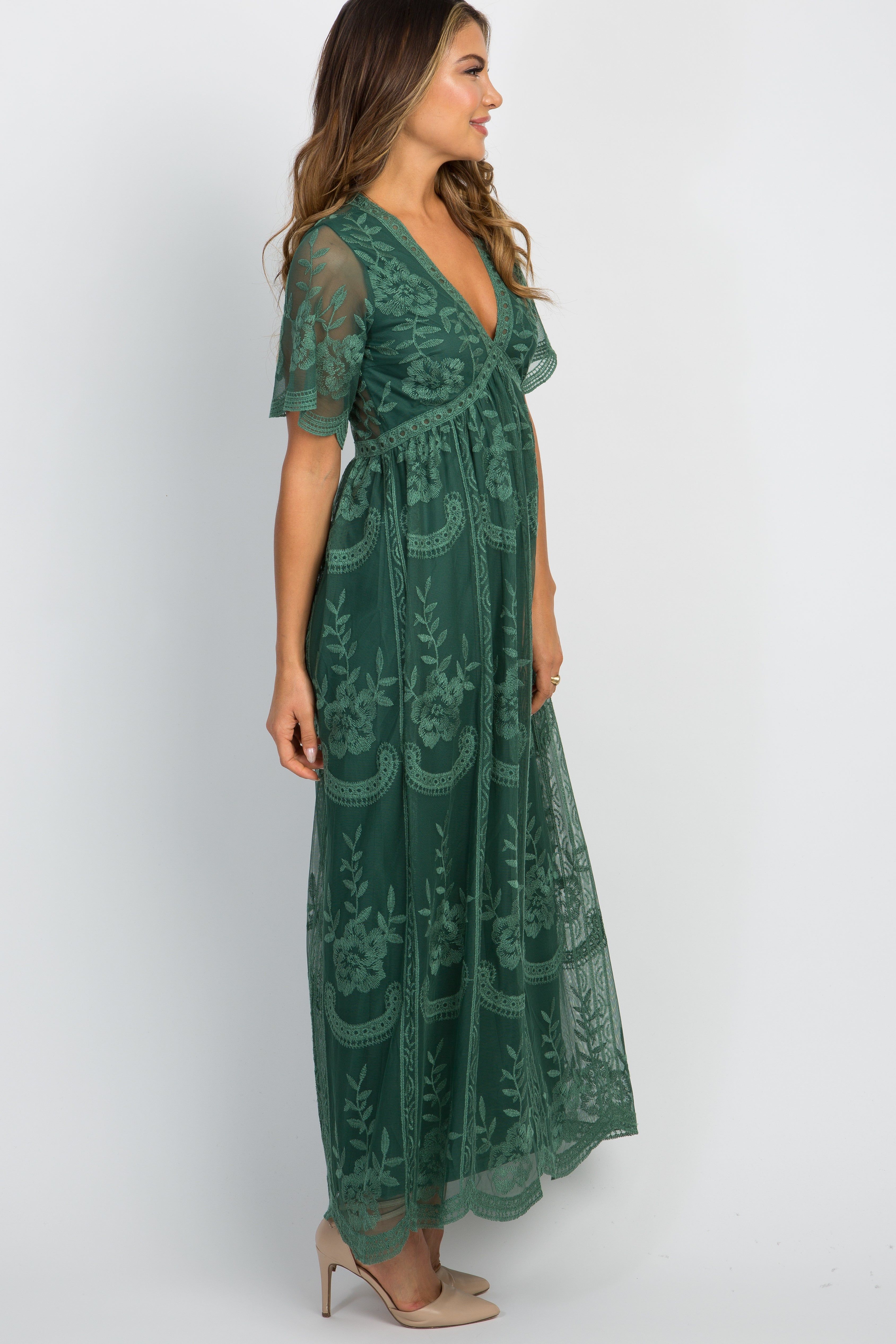 Teal Green Lace Mesh Overlay Maxi Dress sold by Pinkblush product image thumbnail 2