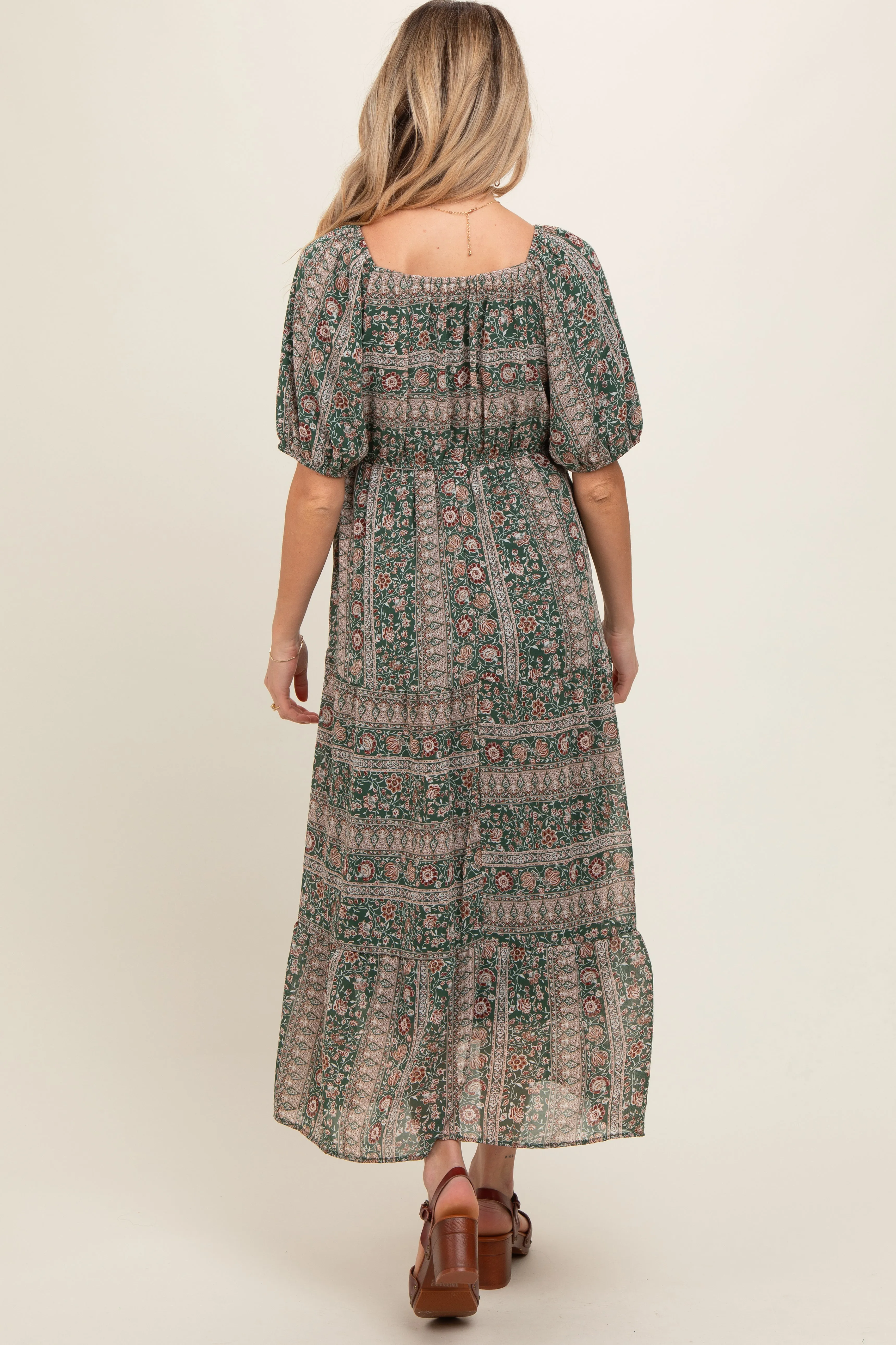 Forest Green V-Neck 3/4 Sleeve Maternity Maxi Dress sold by Pinkblush product image thumbnail 3