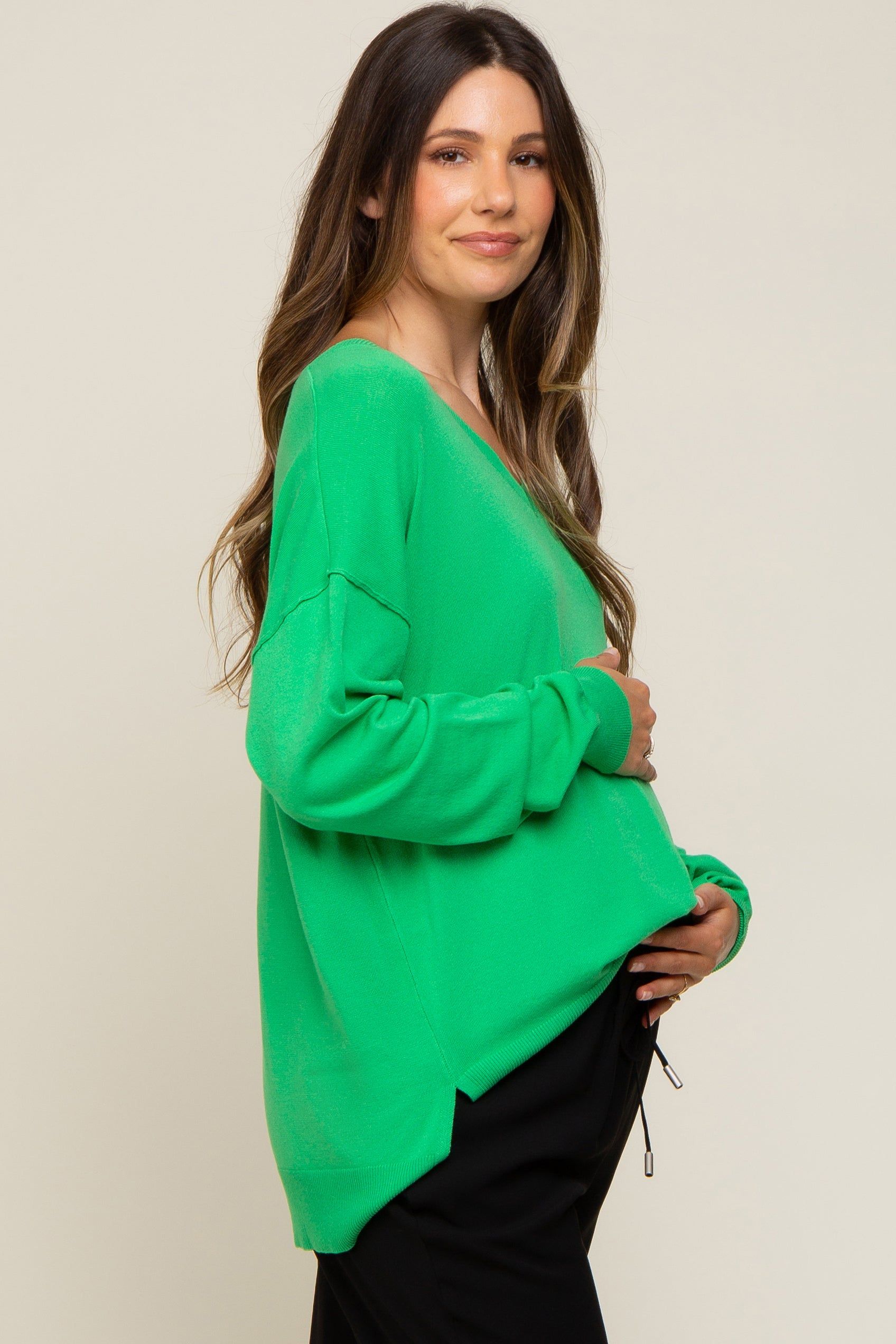 Green Knit V-Neck Long Sleeve Maternity Top sold by Pinkblush product image thumbnail 3