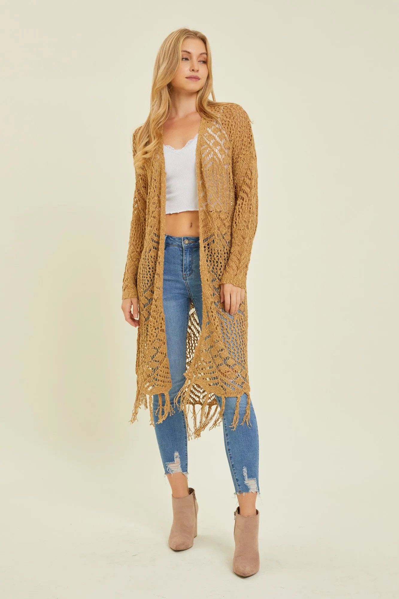 Gold Crochet Fringe Hem Cardigan sold by Pinkblush product image thumbnail 3