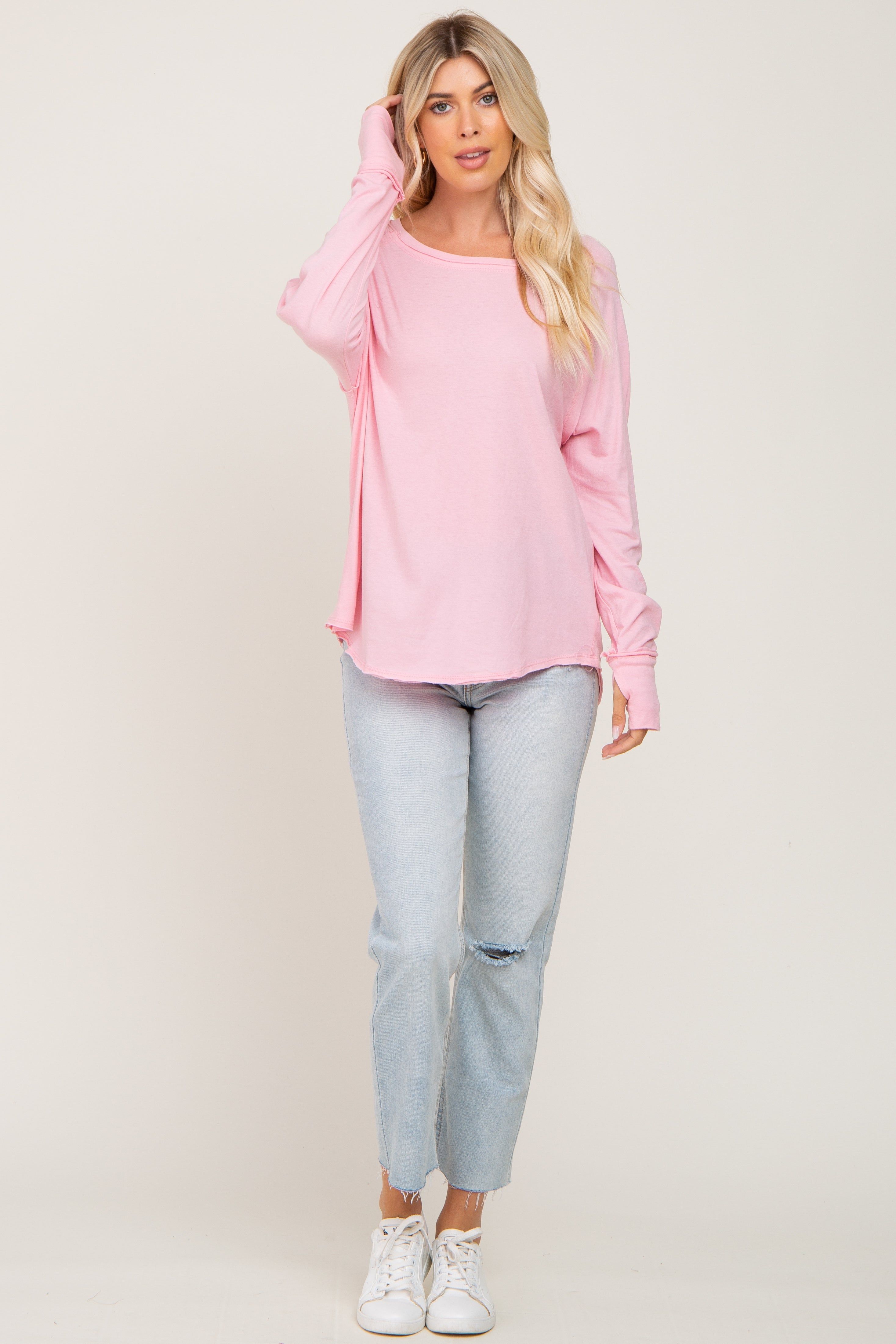 Pink Distressed Seam Long Sleeve Top sold by Pinkblush product image thumbnail 4