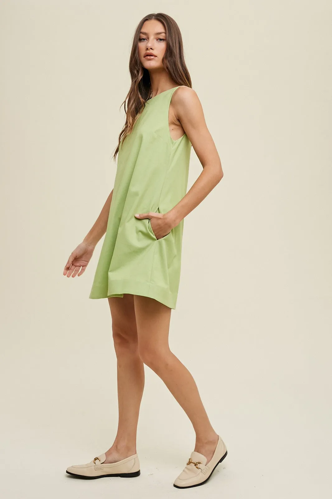 Lime Cotton Linen A-Line Mini Dress sold by Pinkblush product image thumbnail 3
