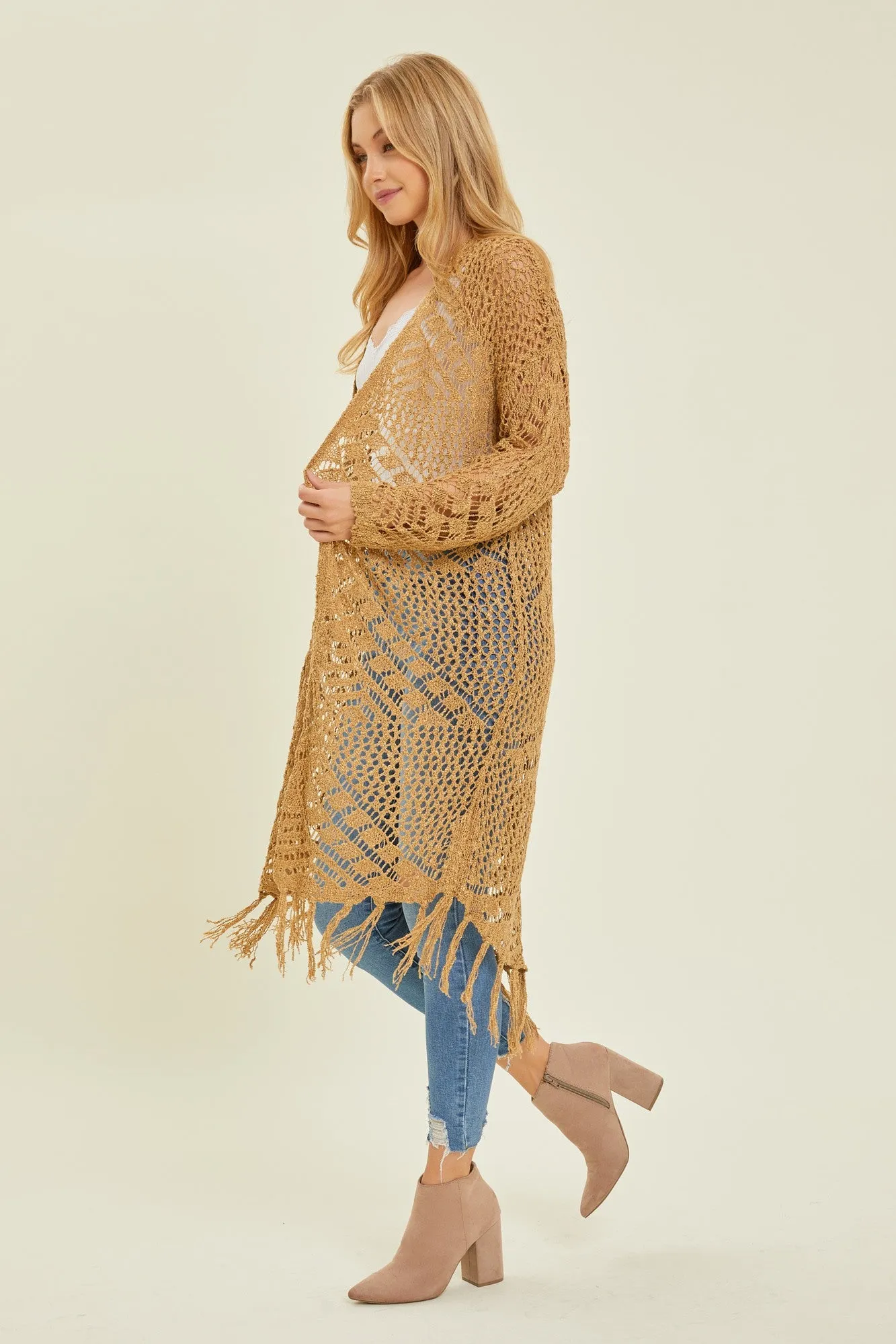 Gold Crochet Fringe Hem Cardigan sold by Pinkblush product image thumbnail 2