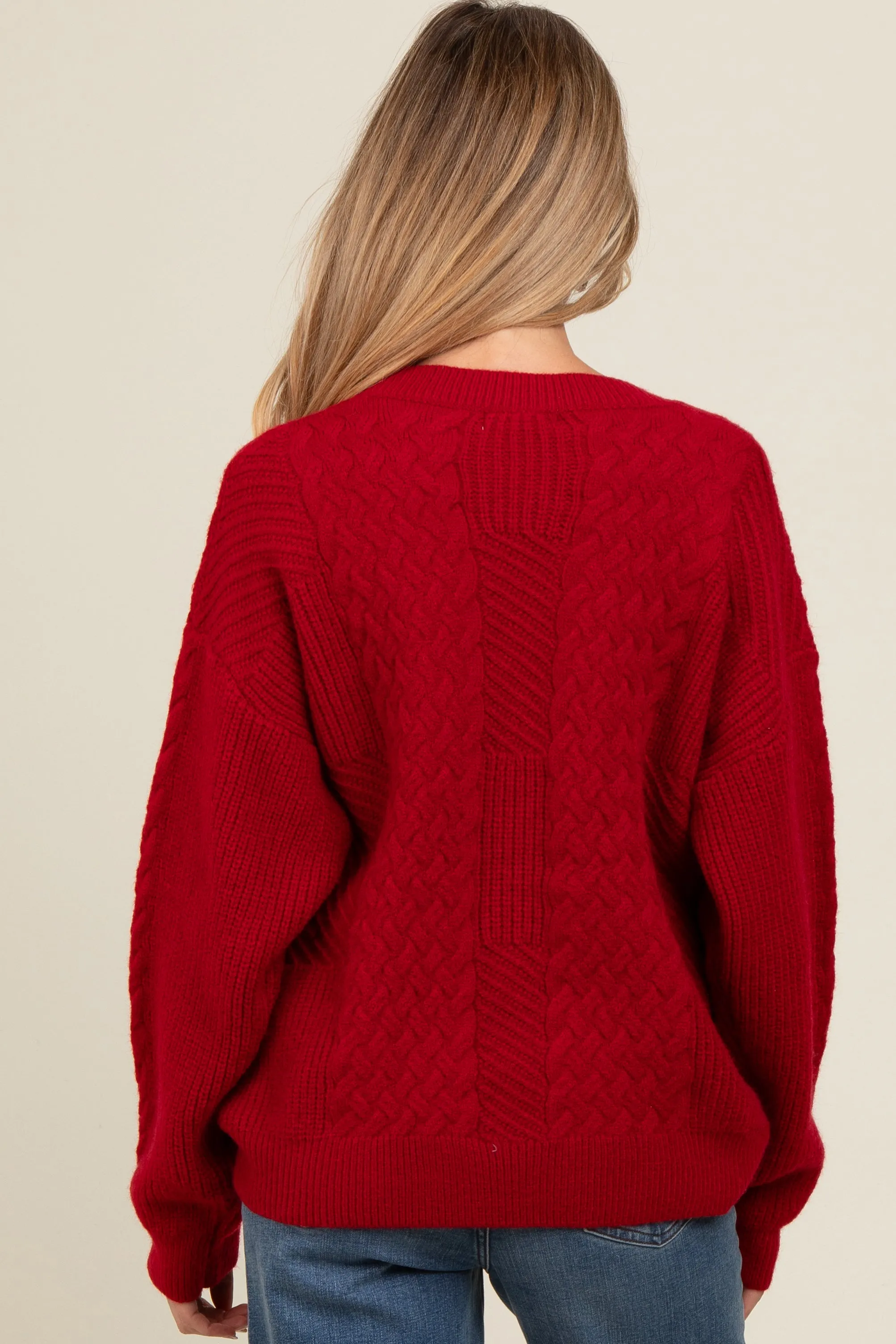Red Striped Mixed Cable Knit Maternity Sweater sold by Pinkblush product image thumbnail 3