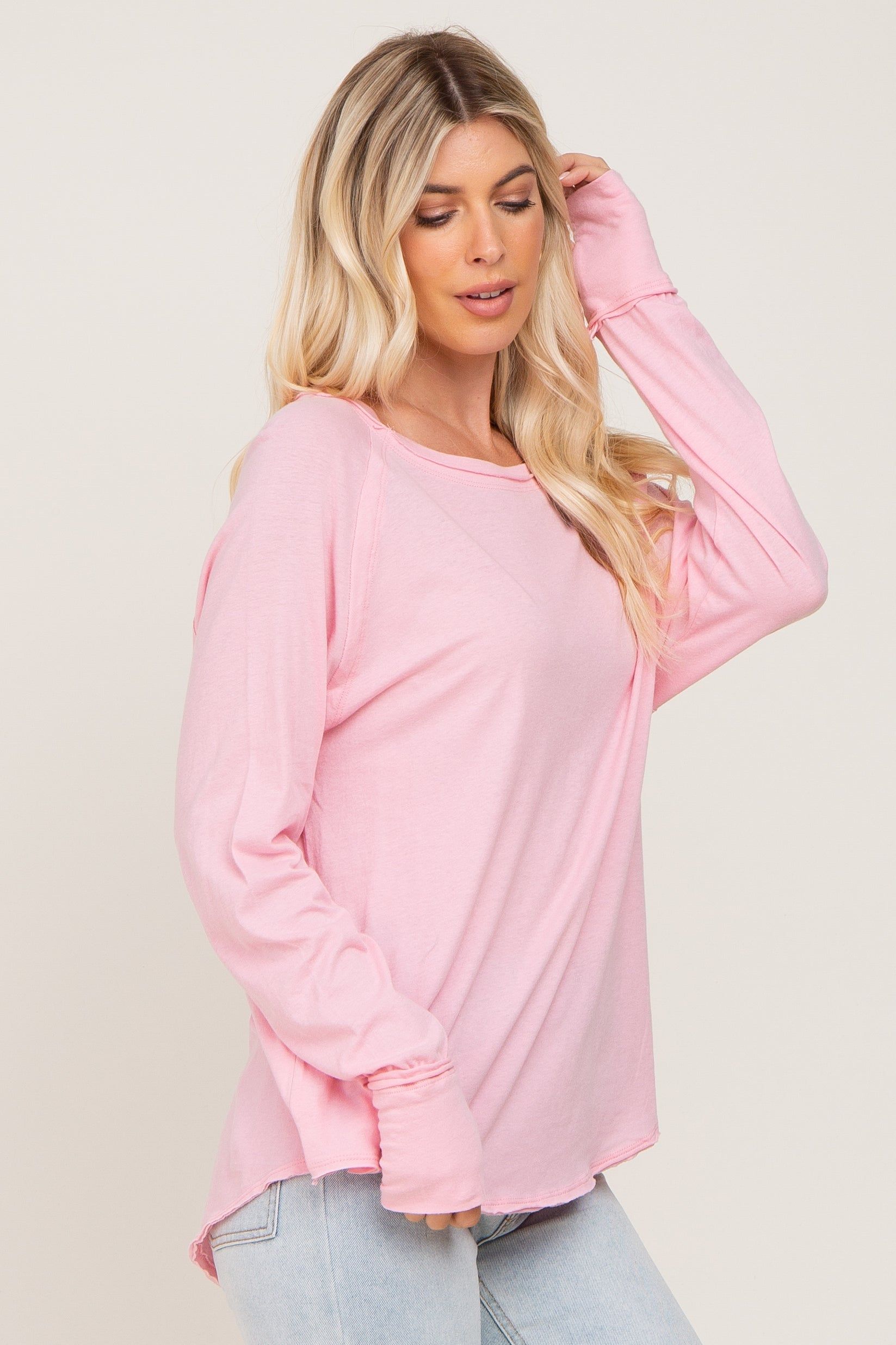 Pink Distressed Seam Long Sleeve Top sold by Pinkblush product image thumbnail 2