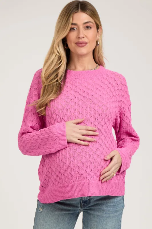 Fuchsia Diamond Open Knit Maternity Top sold by Pinkblush
