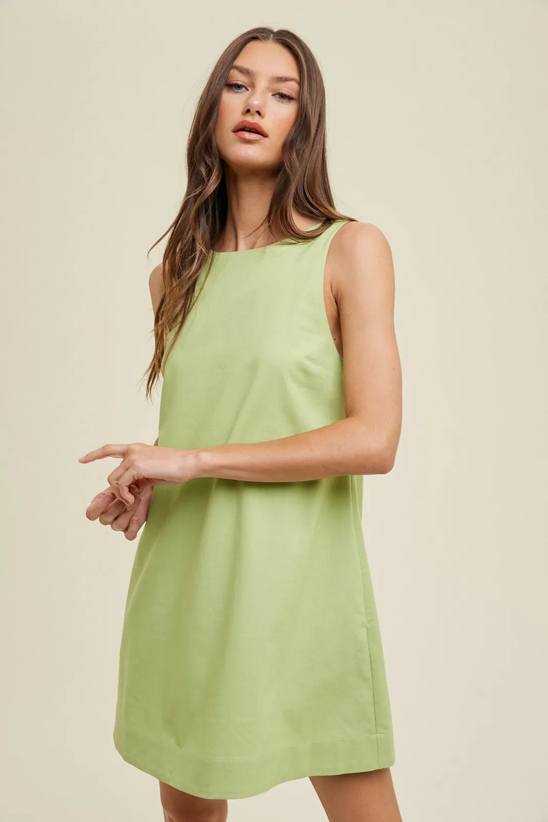 Lime Cotton Linen A-Line Mini Dress sold by Pinkblush