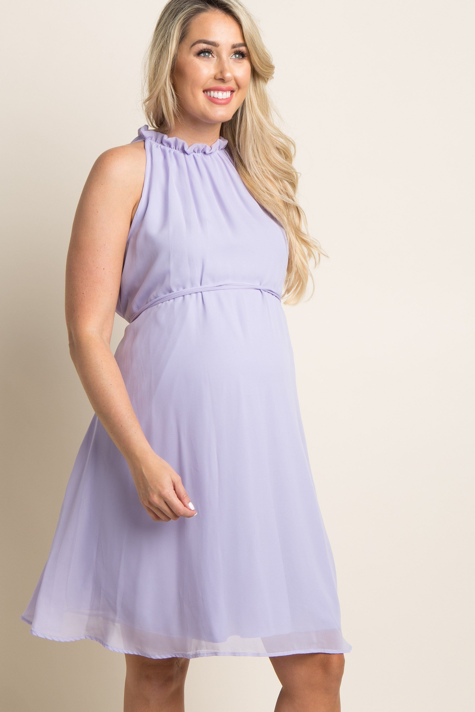 Lavender Chiffon High Neck Maternity Dress sold by Pinkblush product image thumbnail 2
