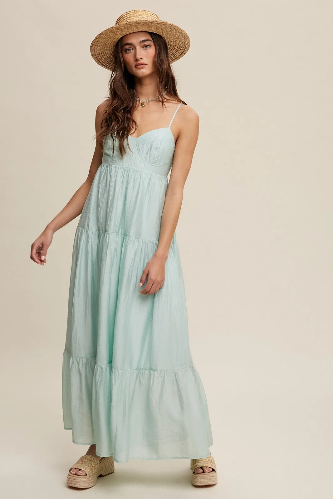 Mint Green Sleeveless Tiered Maxi Dress sold by Pinkblush product image thumbnail 2