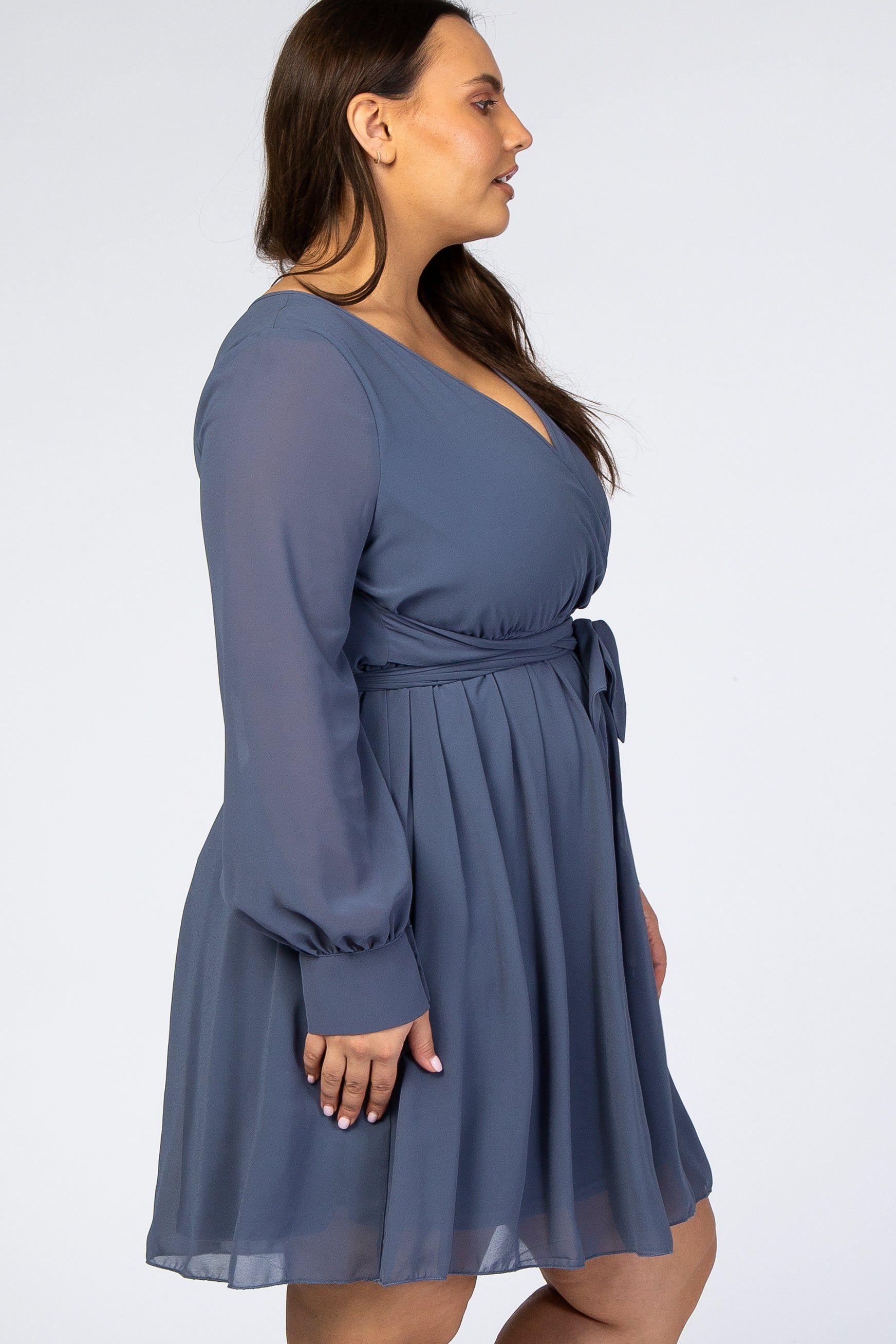 Dusty Blue Chiffon Plus Wrap Dress sold by Pinkblush product image thumbnail 2