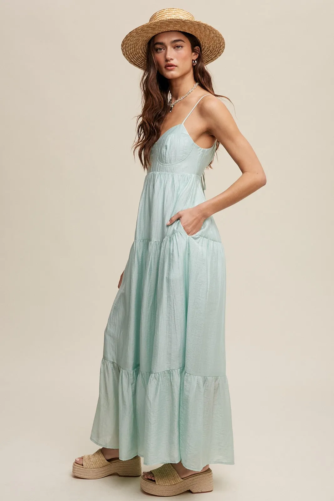 Mint Green Sleeveless Tiered Maxi Dress sold by Pinkblush product image thumbnail 3