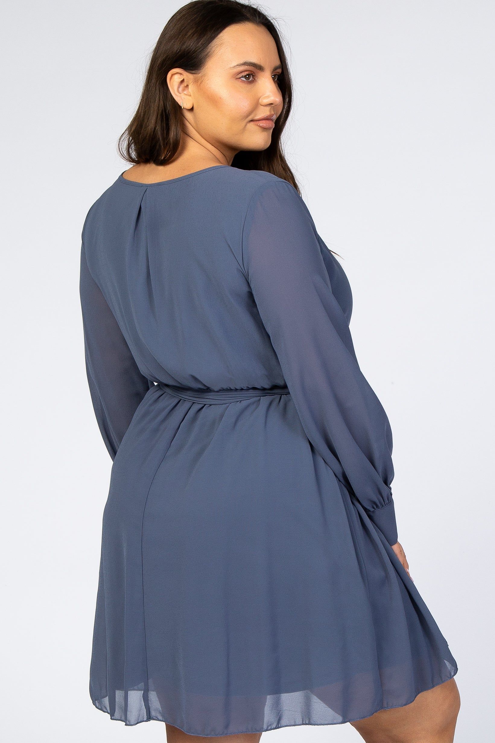 Dusty Blue Chiffon Plus Wrap Dress sold by Pinkblush product image thumbnail 3