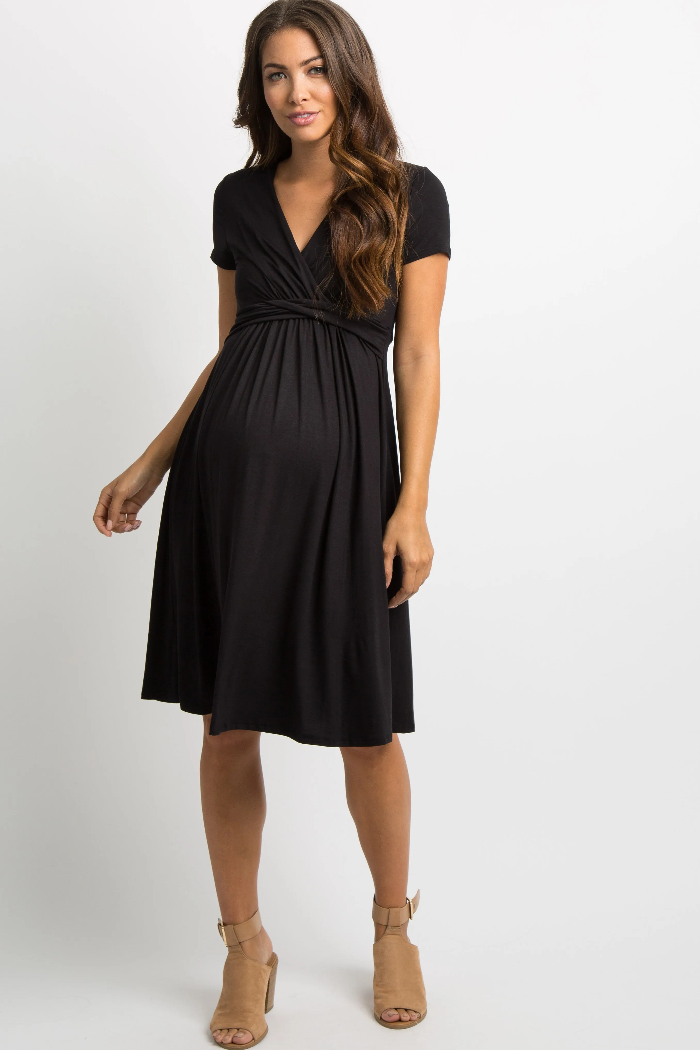 Black Draped Front Maternity/Nursing Dress sold by Pinkblush