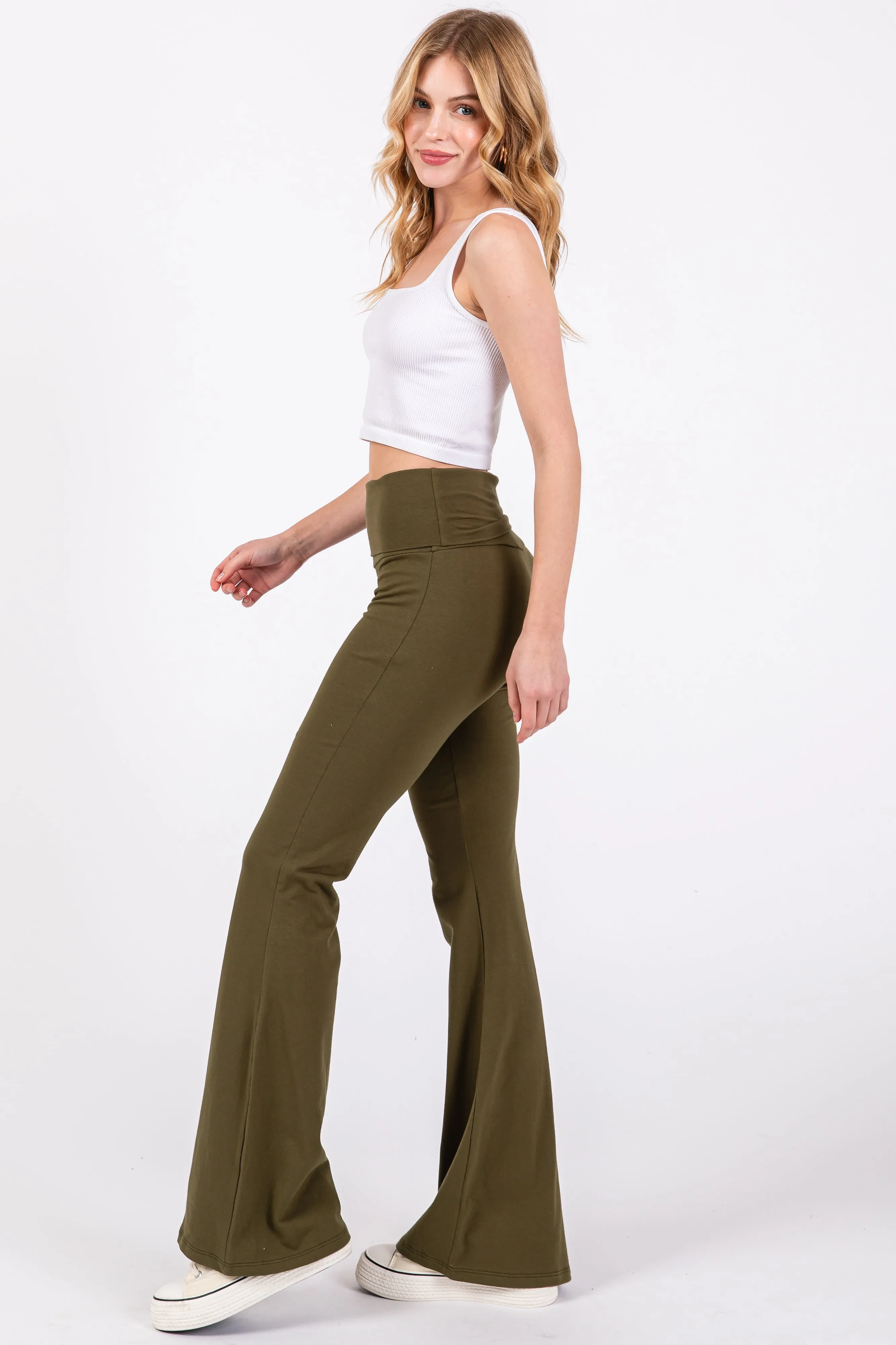 Olive Fold-Over Waistband Flared Leggings sold by Pinkblush product image thumbnail 2
