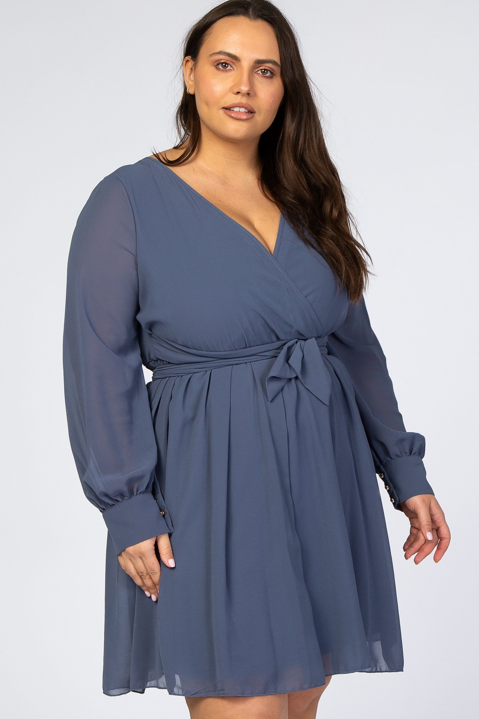 Dusty Blue Chiffon Plus Wrap Dress sold by Pinkblush product image thumbnail 4