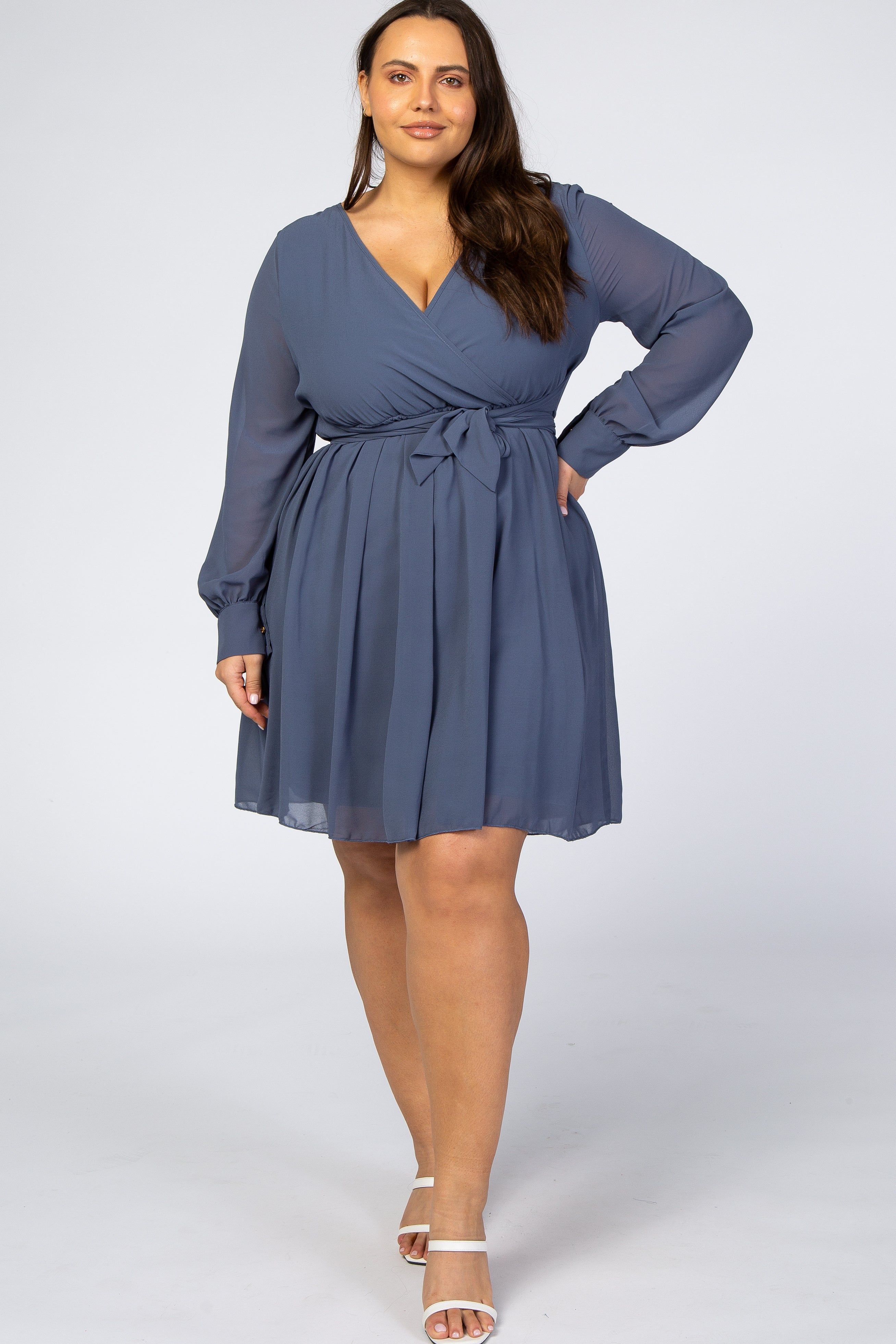 Dusty Blue Chiffon Plus Wrap Dress sold by Pinkblush
