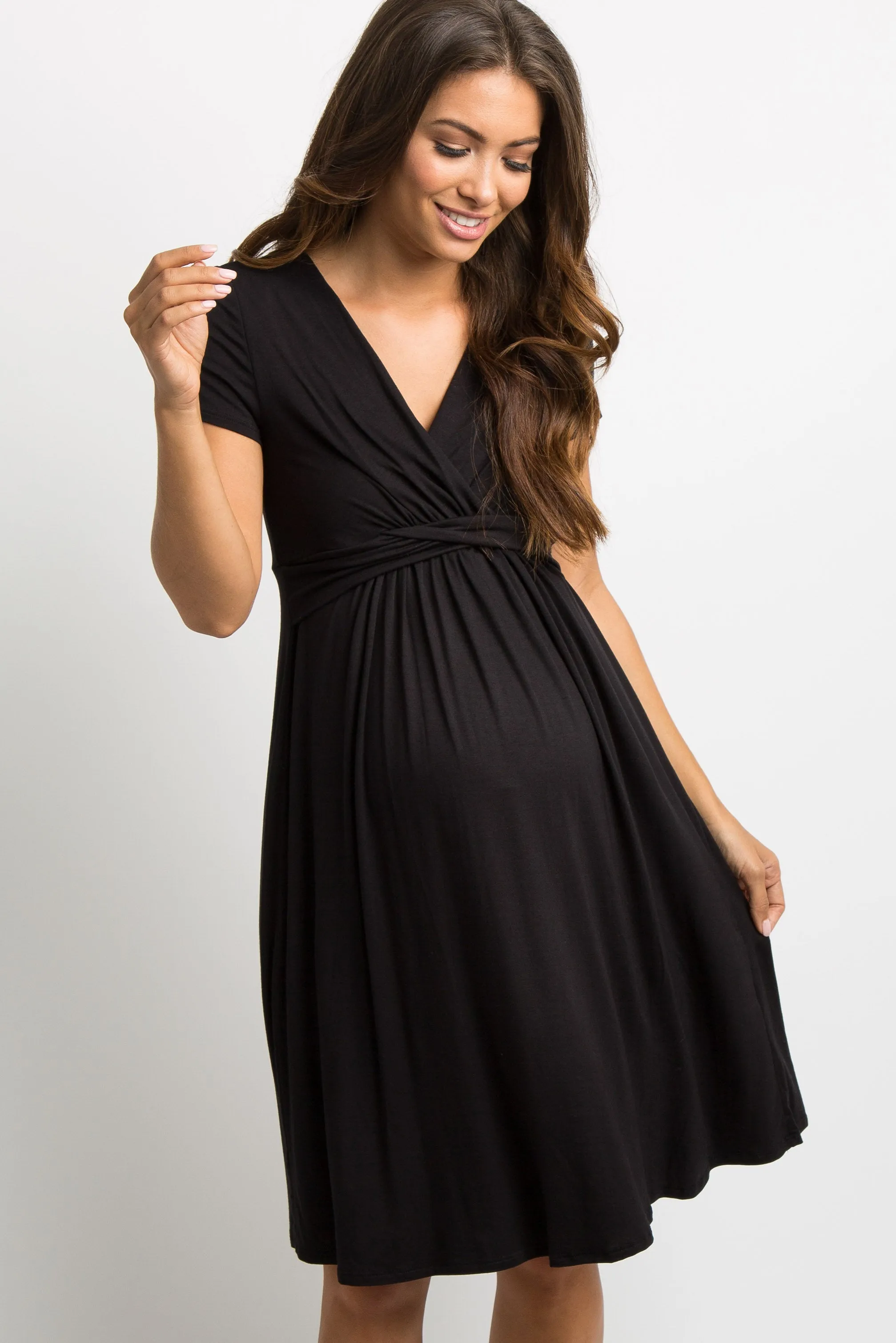 Black Draped Front Maternity/Nursing Dress sold by Pinkblush product image thumbnail 2