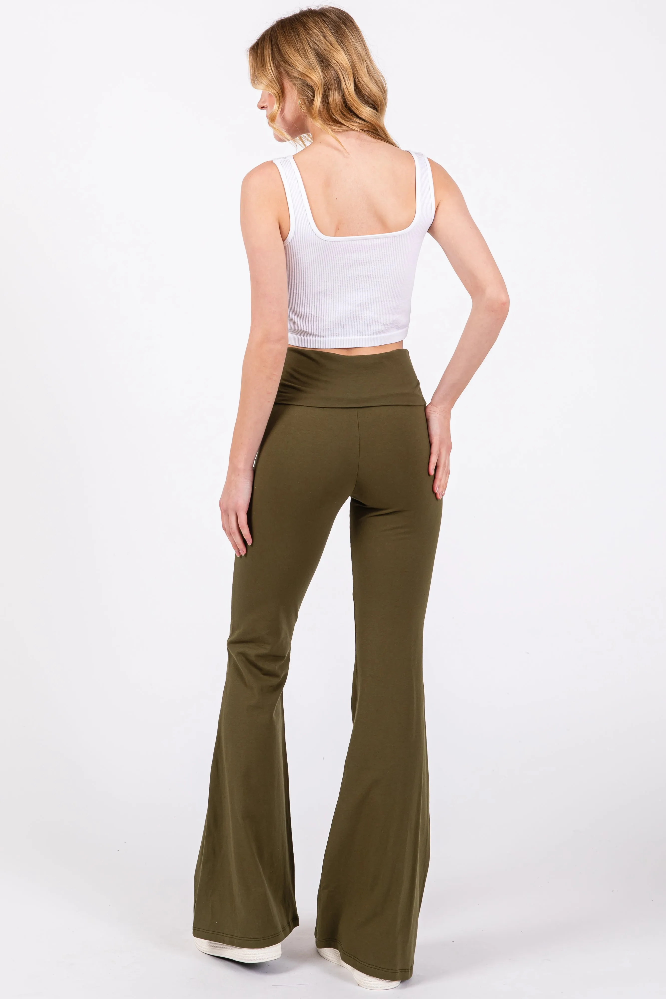 Olive Fold-Over Waistband Flared Leggings sold by Pinkblush product image thumbnail 3